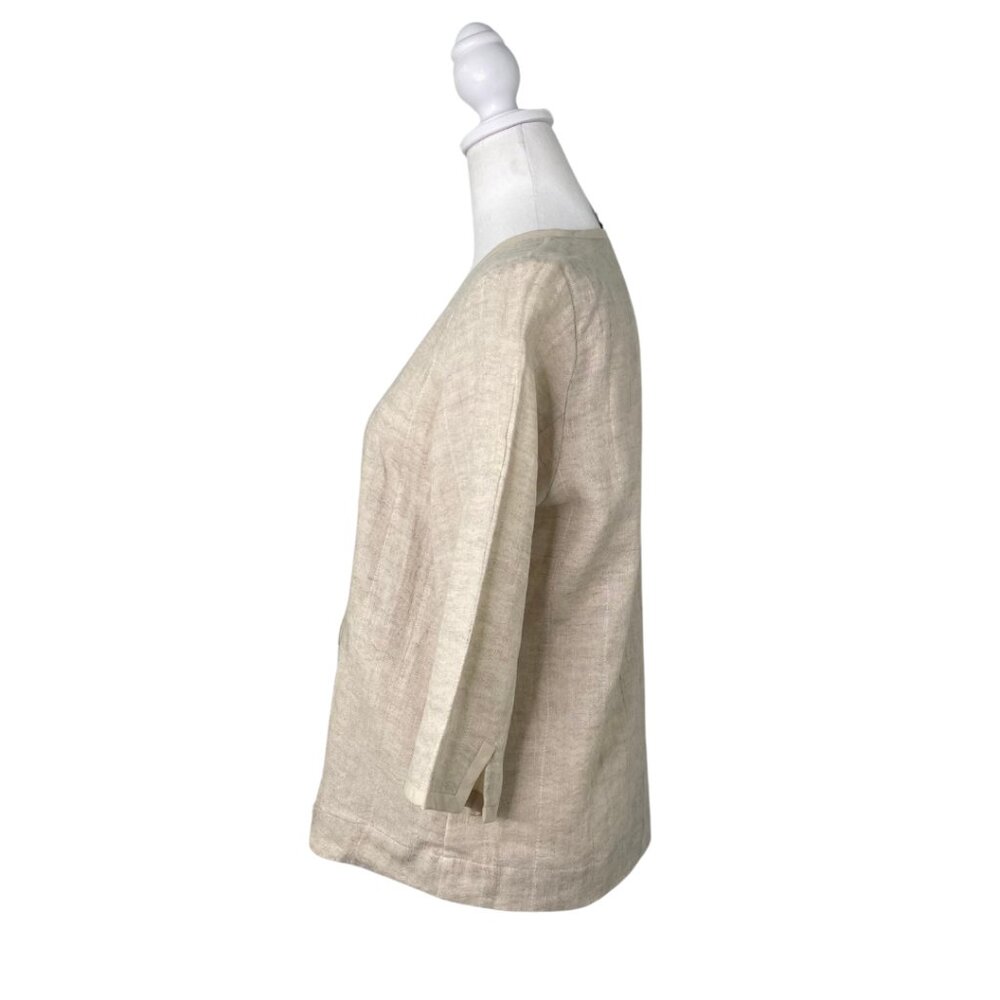 Eileen Fisher Linen Tie-Front Kimono Jacket Made with Italian Fabric, Size PM - Picture 4 of 10